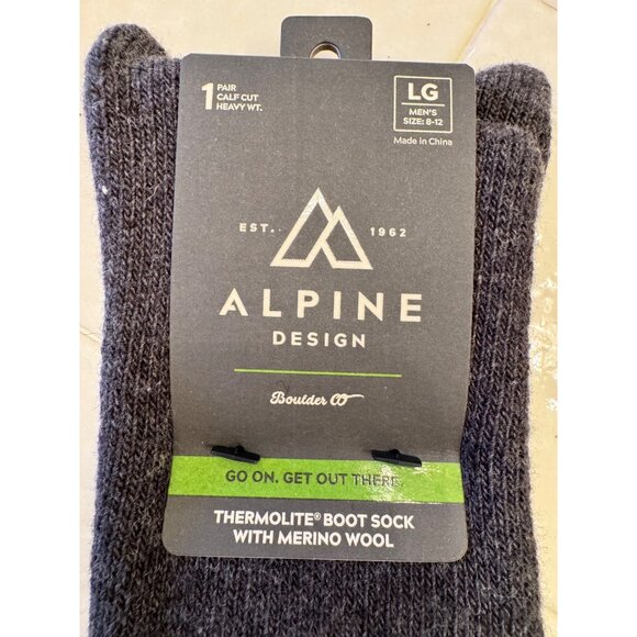 Alpine Design Men's Large 8-12 Gray Merino Calf Cut Heavy Weight $12 NWT - Picture 2 of 4